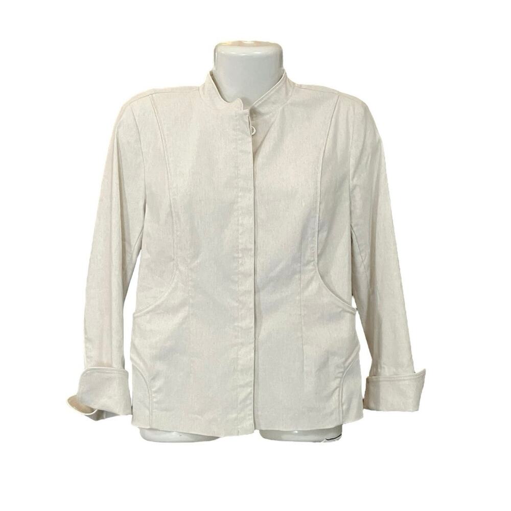 Beliza Petites Women's Lt Cream Mandarin Collar Button-Up Lg Sleeve Jacket Sz 8